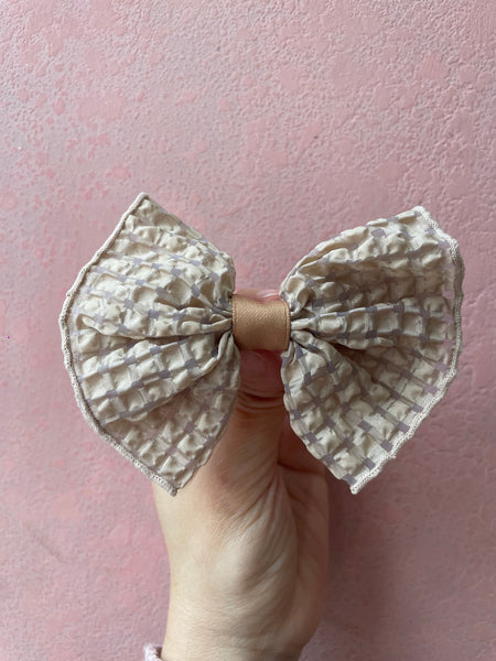 Automatic Clip | Sheer Gingham Bow | Beige