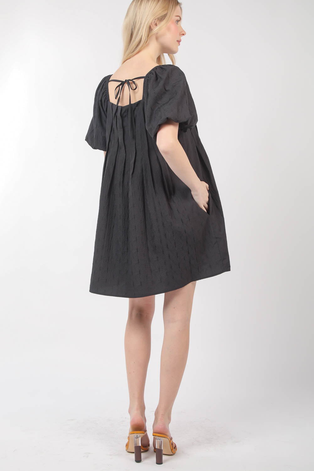 Dress | Black Woven Puff Sleeve