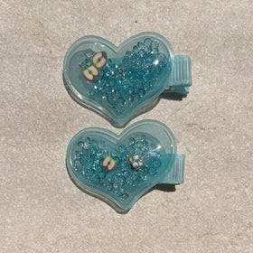Hair Clip Set | Neon Hearts Blue