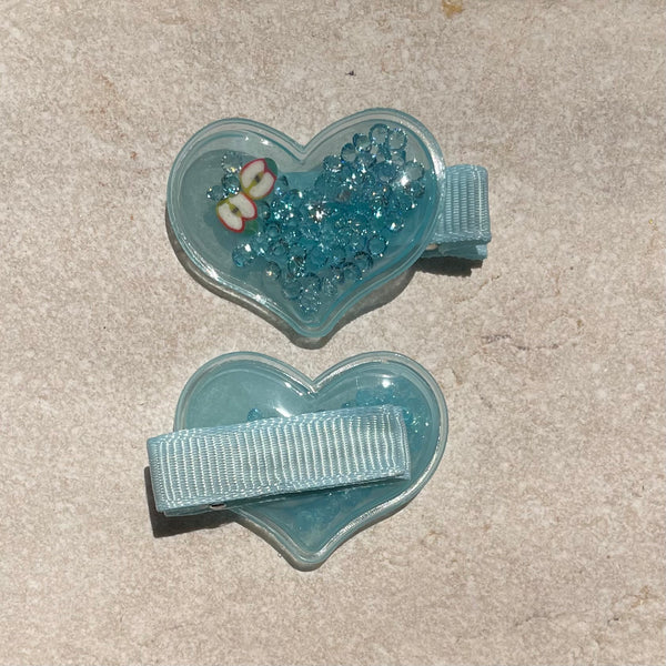 Hair Clip Set | Neon Hearts Blue