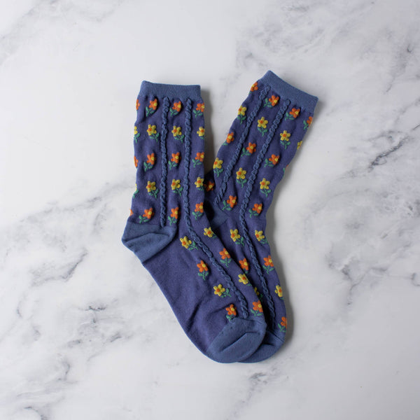 denim floral socks