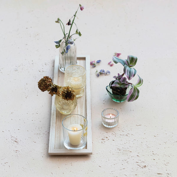 Wood Tray with Pressed Glass Tealights
