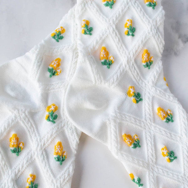 Socks | Ivory Floral Yellow