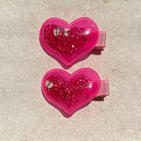 Hair Clip Set | Neon Hearts Hot Pink