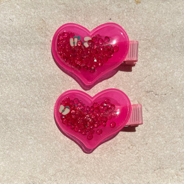 Hair Clip Set | Neon Hearts Hot Pink