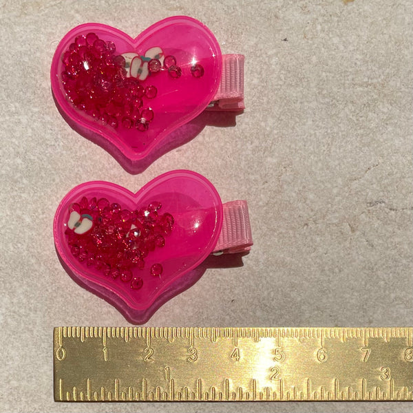 Hair Clip Set | Neon Hearts Hot Pink