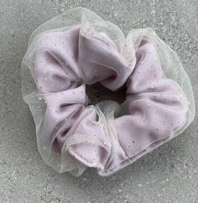 Hair Scrunchie | Gold Polka Mesh Lavender