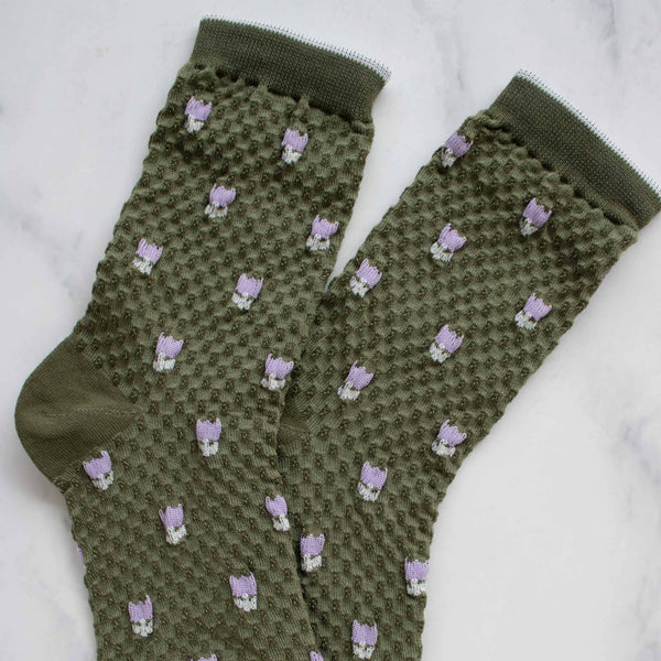 olive floral socks