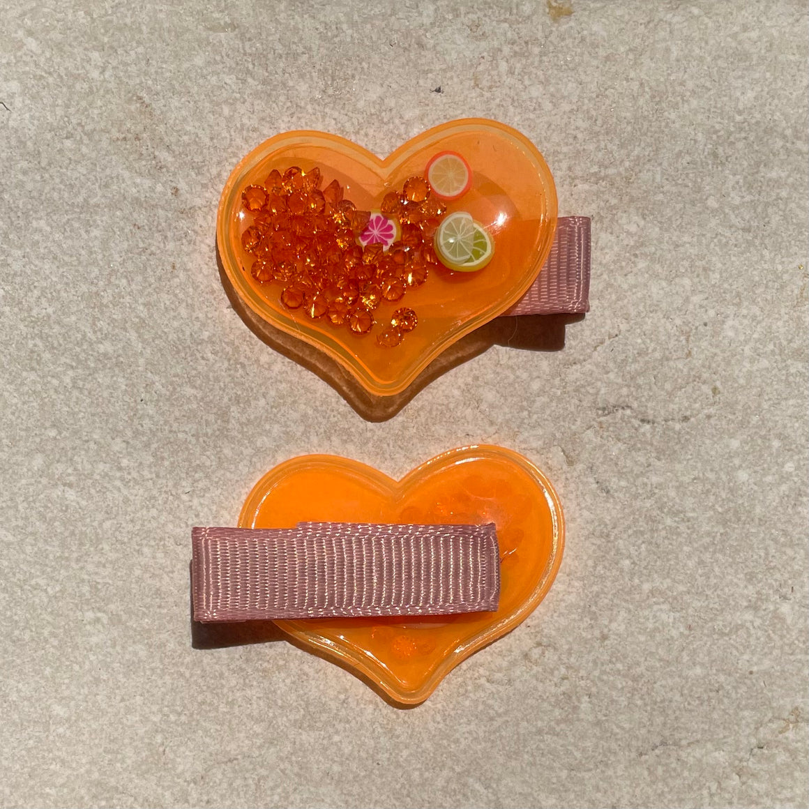 Hair Clip Set | Neon Hearts Orange