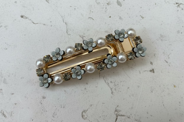 pearl flower gray barrette