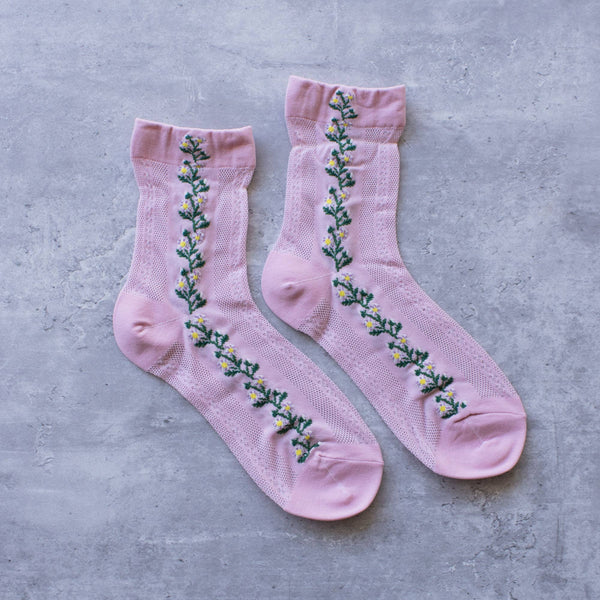 pink floral socks