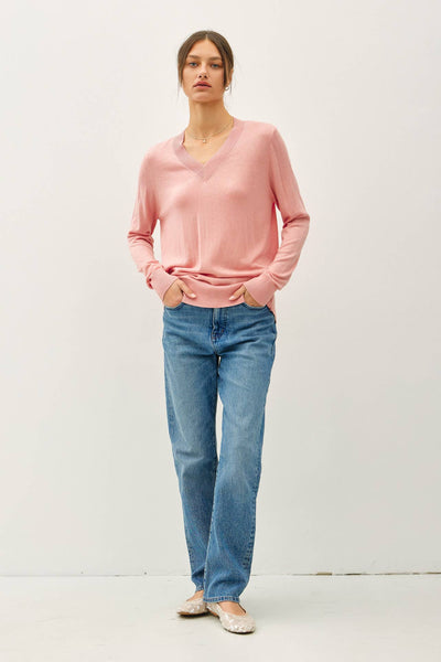 pink vneck sweater