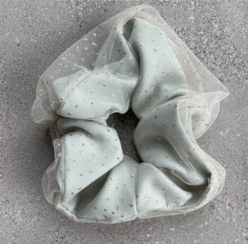 Hair Scrunchie | Gold Polka Mesh Sage