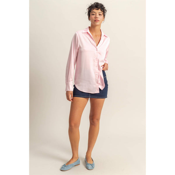 satin pink blouse top