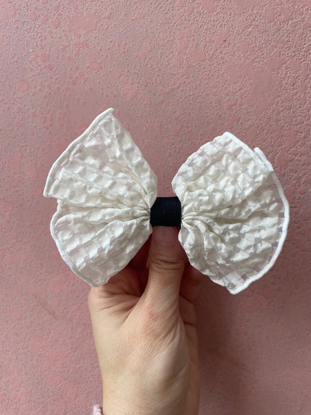 Automatic Clip | Sheer Gingham Bow | White