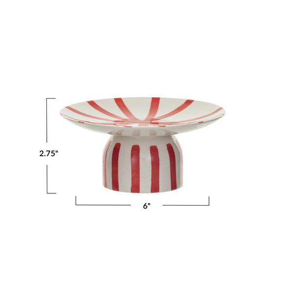Pedestal Stoneware Candy Stripe
