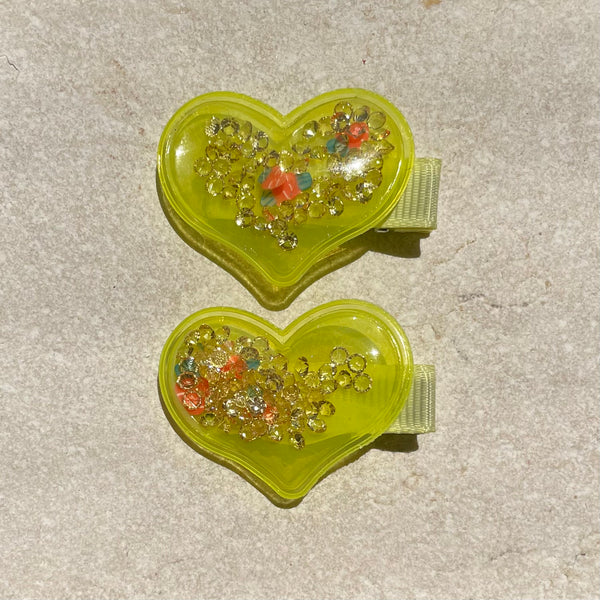 Hair Clip Set | Neon Hearts Yellow