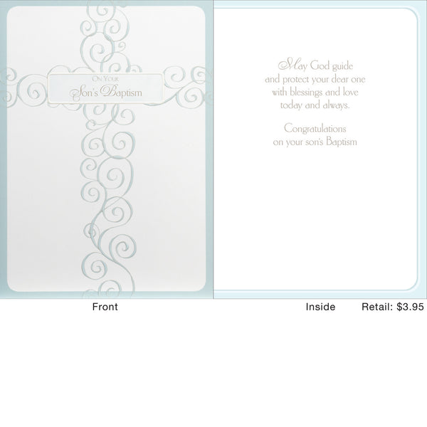 Card | Baptism | Blue Swirled Cross