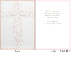 Card | Baptism | Pink Swirled Cross