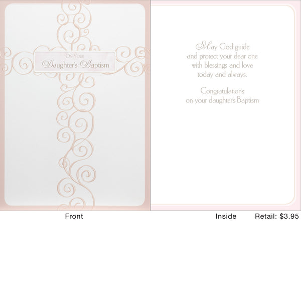 Card | Baptism | Pink Swirled Cross
