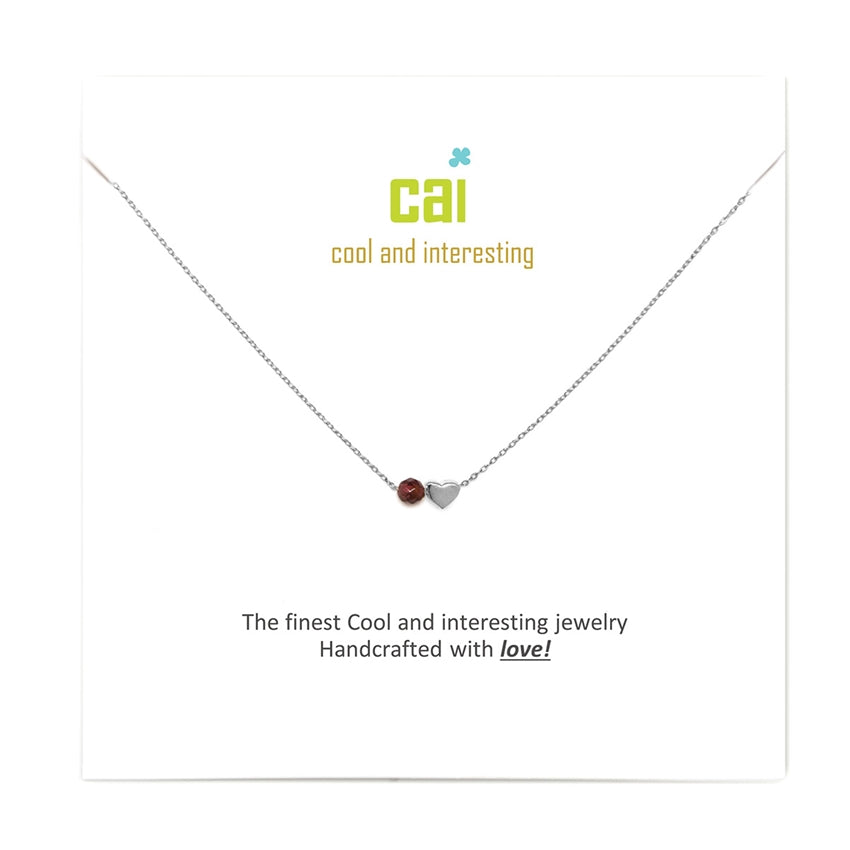 Necklace | Silver Mini Heart Birthstone | Garnet-January
