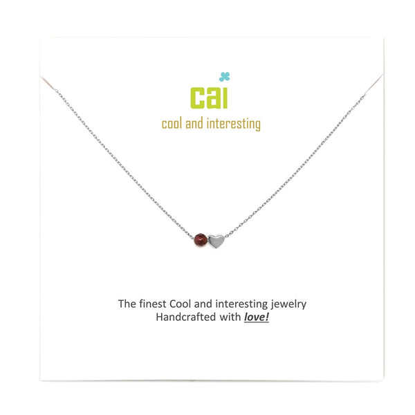 Necklace | Silver Mini Heart Birthstone | Garnet-January
