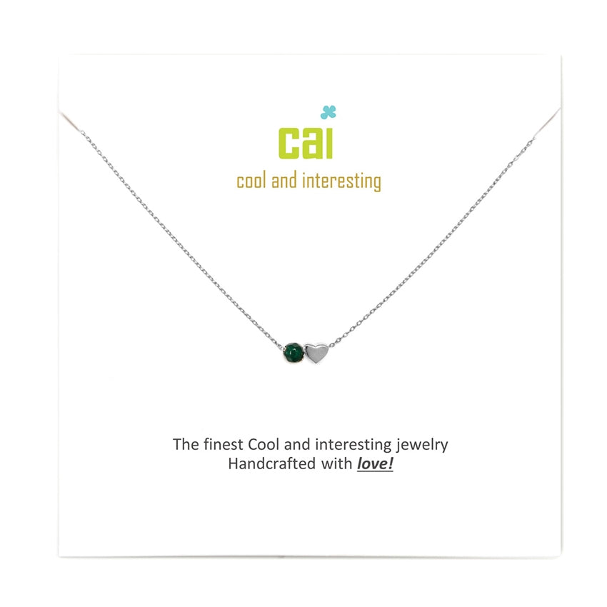 Necklace | Silver Mini Heart Birthstone | Emerald-May