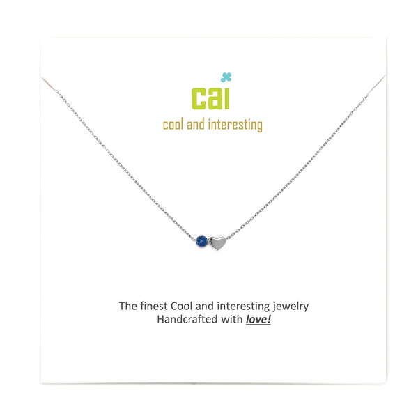 Necklace | Silver Mini Heart Birthstone | Sapphire-September