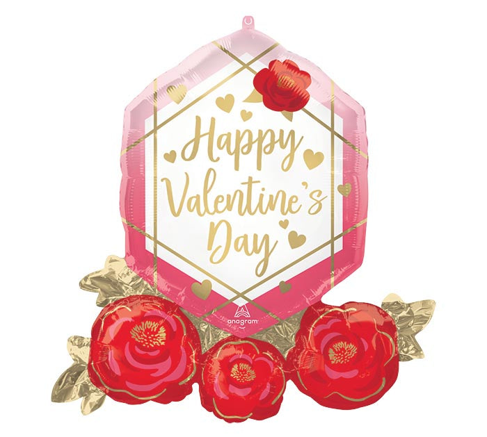 Valentine's Balloon | HVD 30" Pkg Gem & Roses