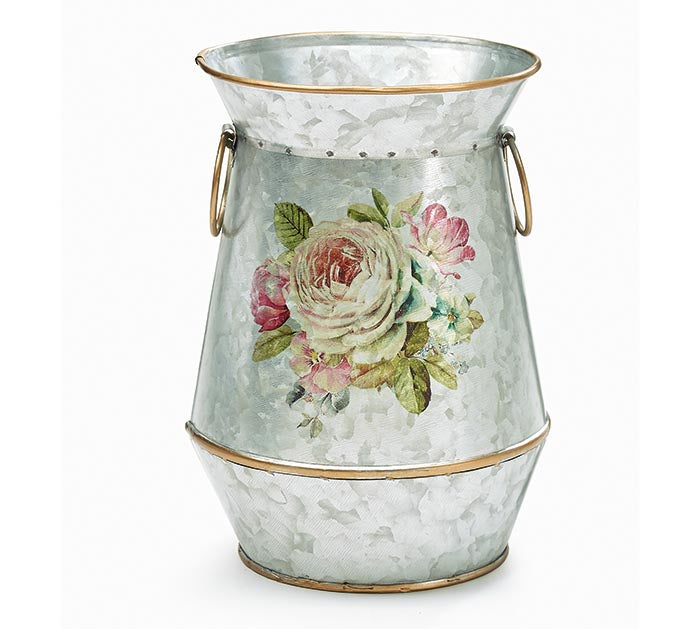 Tin Vase | Watercolor Rose + Gold Accent