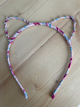 Cat Headband | Rhinestones | Floral Pink