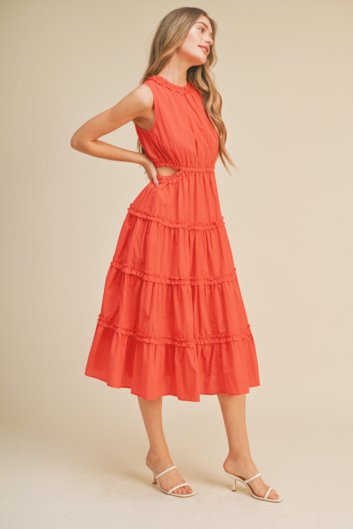 Dress | Red Orange Ruffle Tiered