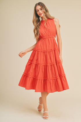 Dress | Red Orange Ruffle Tiered