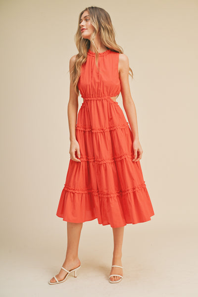 Dress | Red Orange Ruffle Tiered