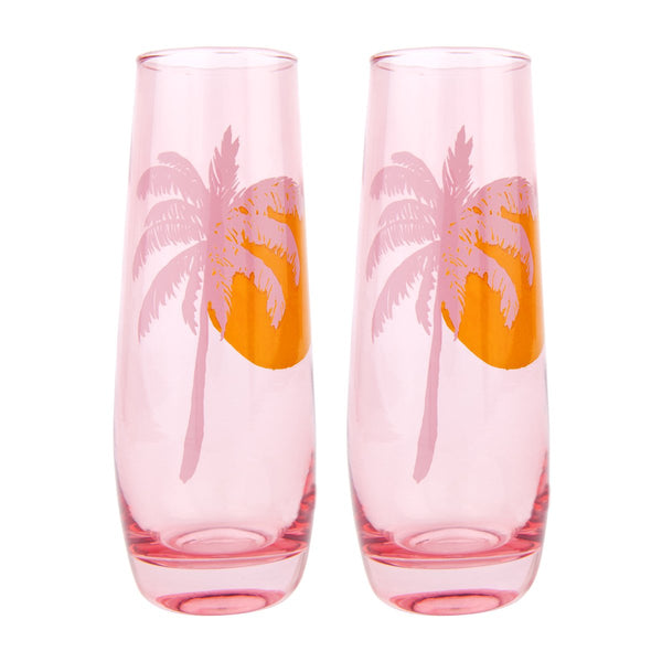 Stemless Glass Flutes | Powder Pink Set of 2