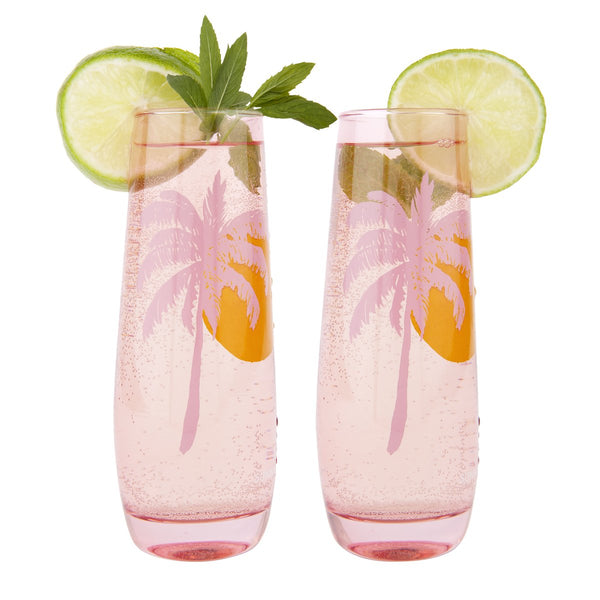 Stemless Glass Flutes | Powder Pink Set of 2