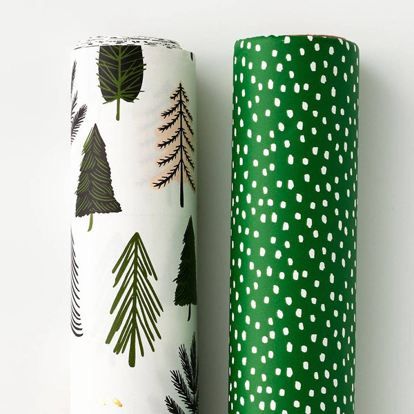 Gift Wrap | Doodle Trees + Green Flurry Dual Roll