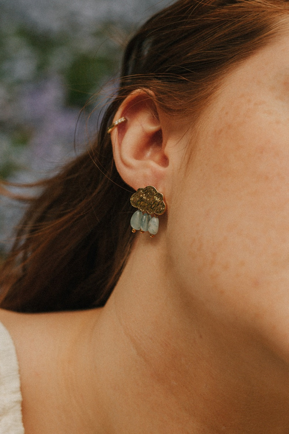 Mini Drop Earrings | Gold Tome Cloud Aquamarine
