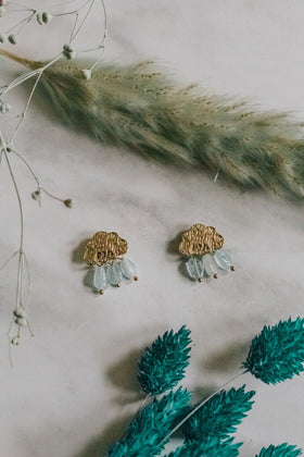 Mini Drop Earrings | Gold Tome Cloud Aquamarine