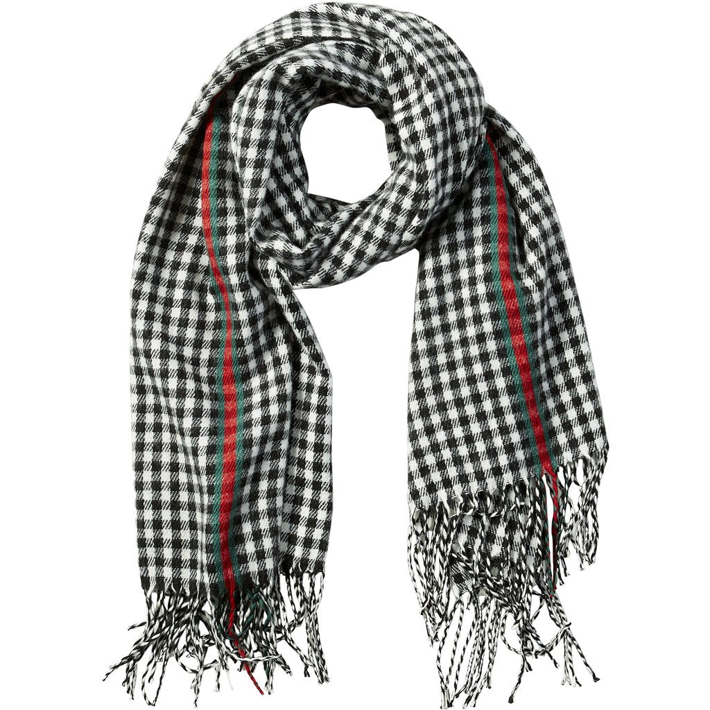 Scarf | Black Check Fringe | Black